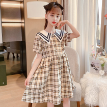 Girl Clothes Summer Academy Wind Dress 2022 New Han Van CUHK Child Summer Little Girl Cotton Plaid Dress