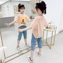  Girls  clothing net red summer clothes Western style suit 2021 summer new fashion middle school children primary school students trend clothes