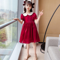 Girl Clothing Summer Nets Red Fried Street Dress 2022 New CUHK Child Summer Girl Short Sleeve Dress Red Dress