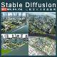 Ai Image Generation Sd Bird'S-Eye View Inspiration Rendering Indoor and Outdoor Landscape Garden Architecture Factory Area Planning Map
