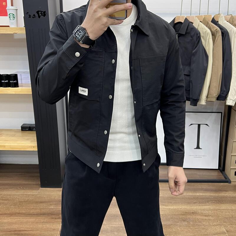 2026 Spring and Autumn New Style Multi-Pocket Patchwork Slim Fit Jacket Japanese Retro Casual Fashion Turn-Down Collar Men's Jacket