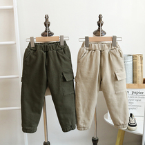 Boy Clip Cotton Pants Winter Baby Three Layers Warm Children Add Cotton Tooling Long Pants Children Thickened Cotton Pants External Wear