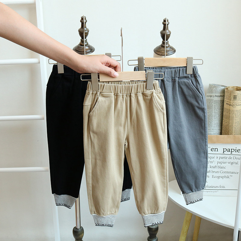 Bi is very foreign~ Children's trousers autumn elastic striped foot boy casual trousers girls robe pants