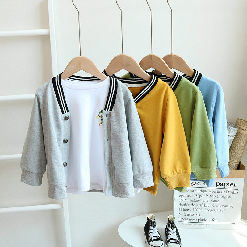 Cute and cute temperament college style children's knitted cardigan autumn boys and girls Western style V-neck jacket spring and autumn trend