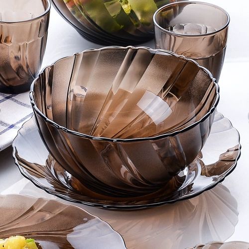 Салатная чаша 4, установленная во Франции, импортированная Duralex Duralex Dules Brown Salad Bowl