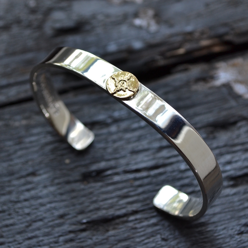 Japanese-Made First Arrow's Smooth Flat Gold Stamping Plate Handmade Men's and Women's Silver Bracelet Br009 Silver Jewelry