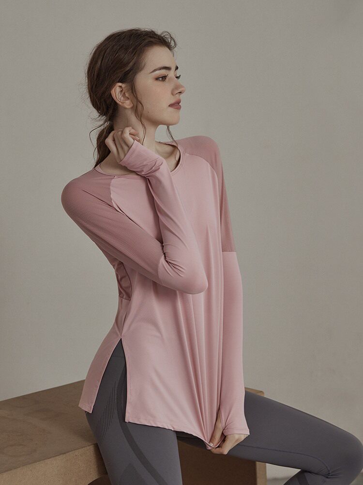 Japan Yoga Suit Woman Loose Blouse Long Sleeve Running Breathable T-Shirt Expats Slim Sportswear Suit Exercise Fitness Suit