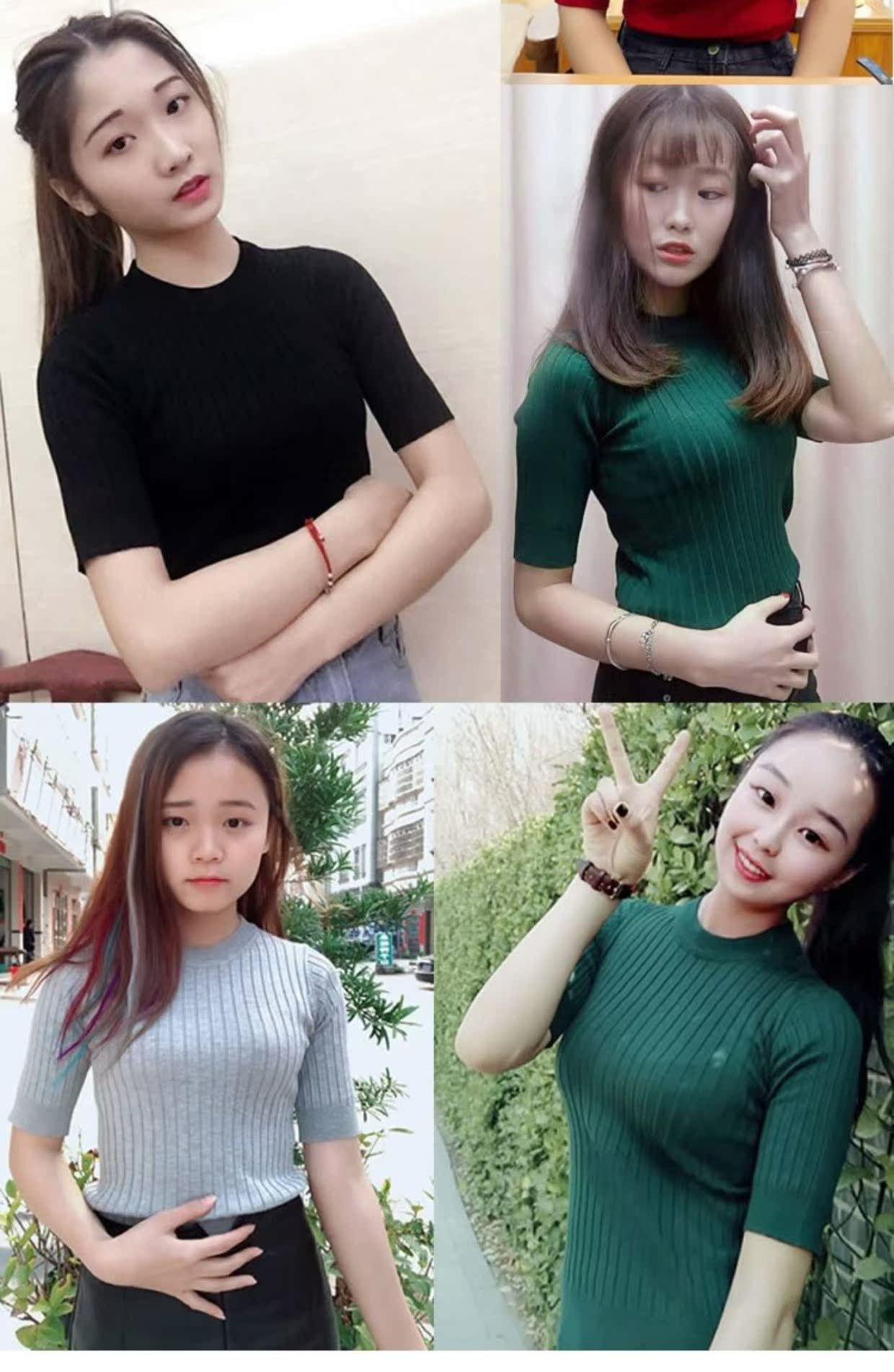 Mùa xuân và mùa hè mới phiên bản Hàn Quốc của áo len bó sát cổ tròn năm phần tay áo len mỏng dành cho nữ áo gile len nữ