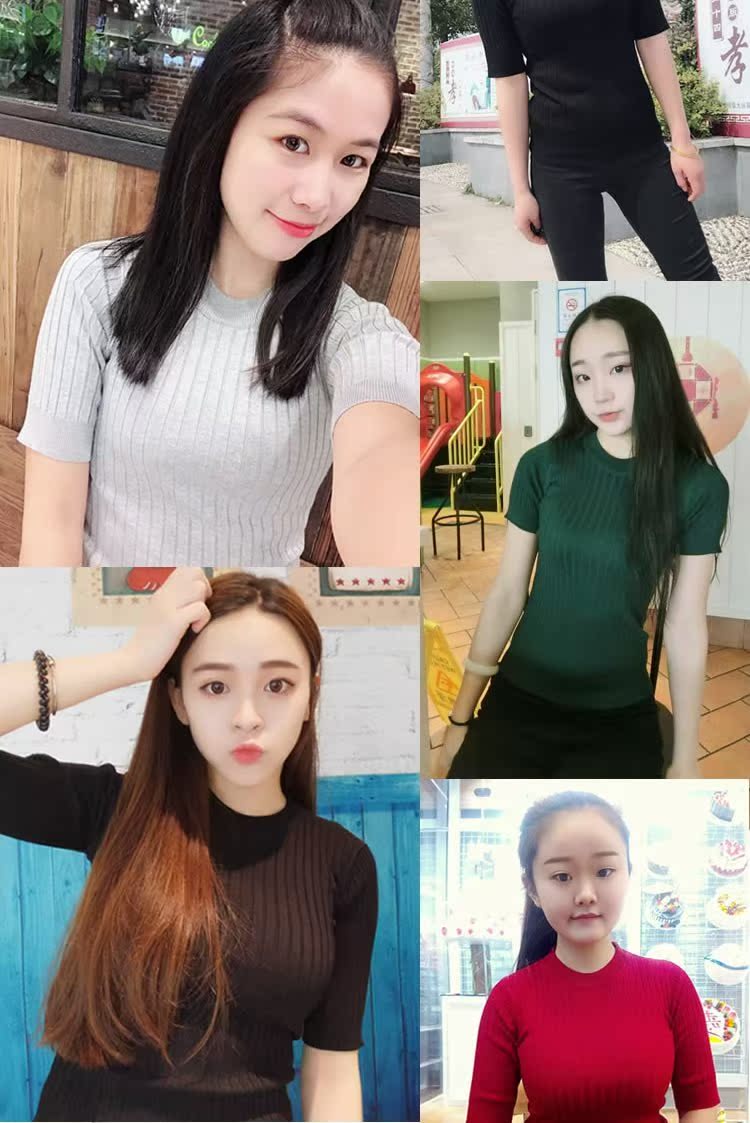 Mùa xuân và mùa thu mới phiên bản Hàn Quốc của áo len mỏng cổ tròn, áo len ngắn tay hoang dã cho phụ nữ mùa hè mỏng đáy áo thun thủy triều áo phông nữ đẹp