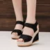 Phiên bản Hàn Quốc của mùa hè 2018 mới nêm với sandal miệng cá nữ thoải mái không thấm nước đế bệt đế xuồng dày đế giày cao gót nữ