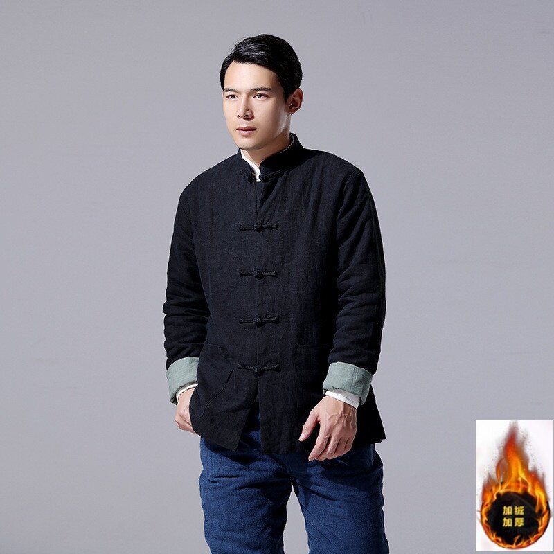 Autumn and winter Chinese style Tang suit Chinese style Chinese wind men's clothing retro-thickened cotton linen cotton clot jacket Guez Zen Fu Cotton Padded Jacket