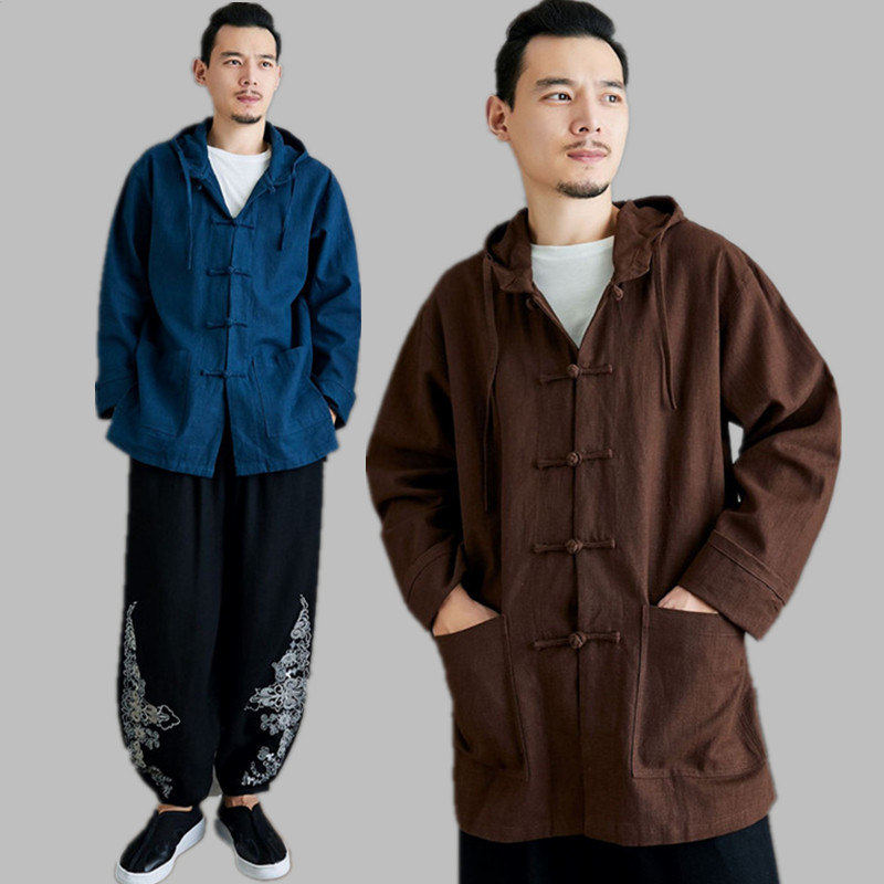 China Wind Men's Clothing Spring Autumn Monsoon Season Wind Clothes Large Size Casual Jacket for Hemp Hanfu Chinese Style Ancient Dress National Wind Gusty
