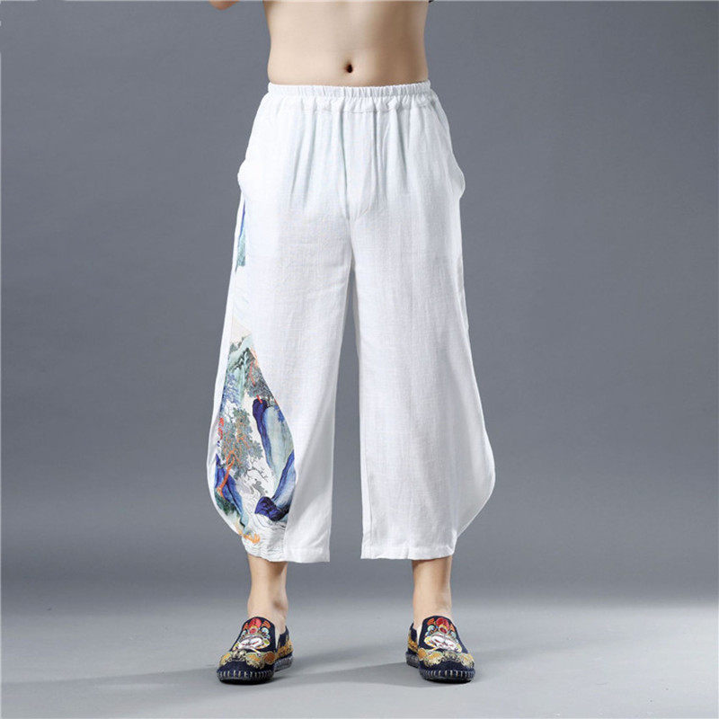 Ethnic Wind Spring Summer New Seven Pants China Wind Zen Tea Linen Thin style Pants Print Loose Casual 90% Pants