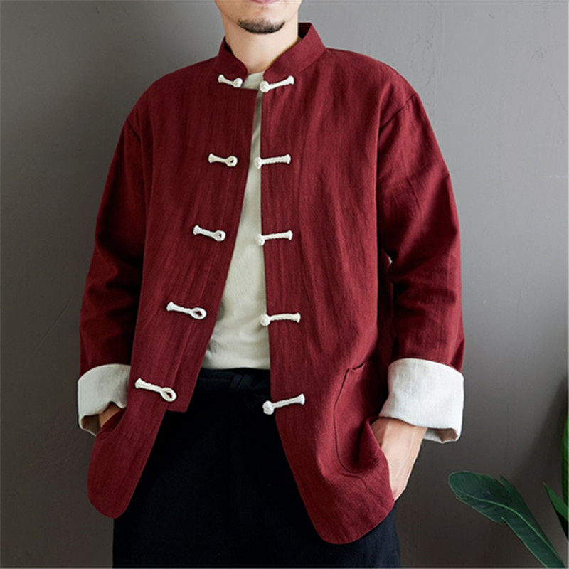 Chinese Wind Original Men's Clothing Long Sleeve Spring Shirt Tang Dress National Wind Jacket Chinese Style Retro Disc Buttoned Tea Zen blouse