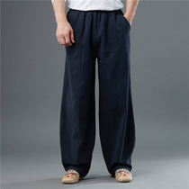 Summer and autumn Chinese style cotton and hemp casual pants loose linen mens breathable large size mens straight pants long pants Zen
