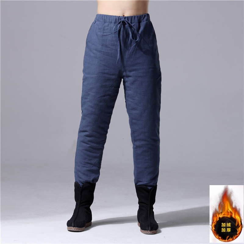 Winter cotton and hemp cotton pants original new men's soft and comfortable cotton thickened warm cotton and hemp feet with boots pants