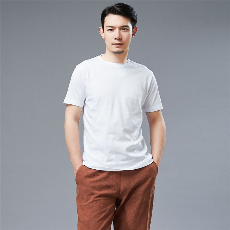 2022 Summer Original minimalist Men's new short sleeves T-shirt white men's undershirt elastic cotton round collar blouses