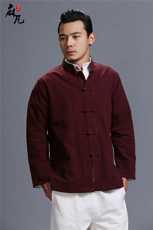 Mùa xuân và mùa thu Trung Quốc phong cách truyền thống Tang quần áo lanh nam áo khoác cotton và vải lanh nút cổ áo quốc gió trang phục dân tộc mường