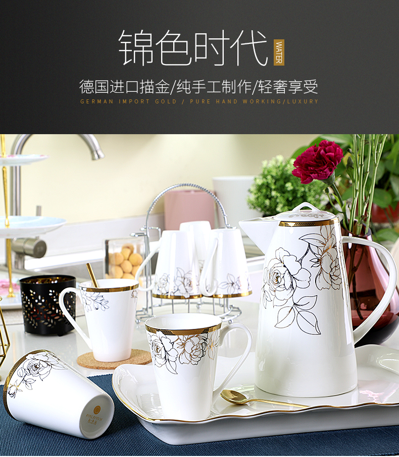 Cup of tea set suit household glass Cup tray was sitting room water with European Cup heat - resisting teapot kettle gift box