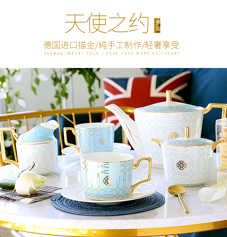 European style afternoon tea tea set suit English coffee cup gold plated ipads porcelain teapot home coffee set with a small key-2 luxury