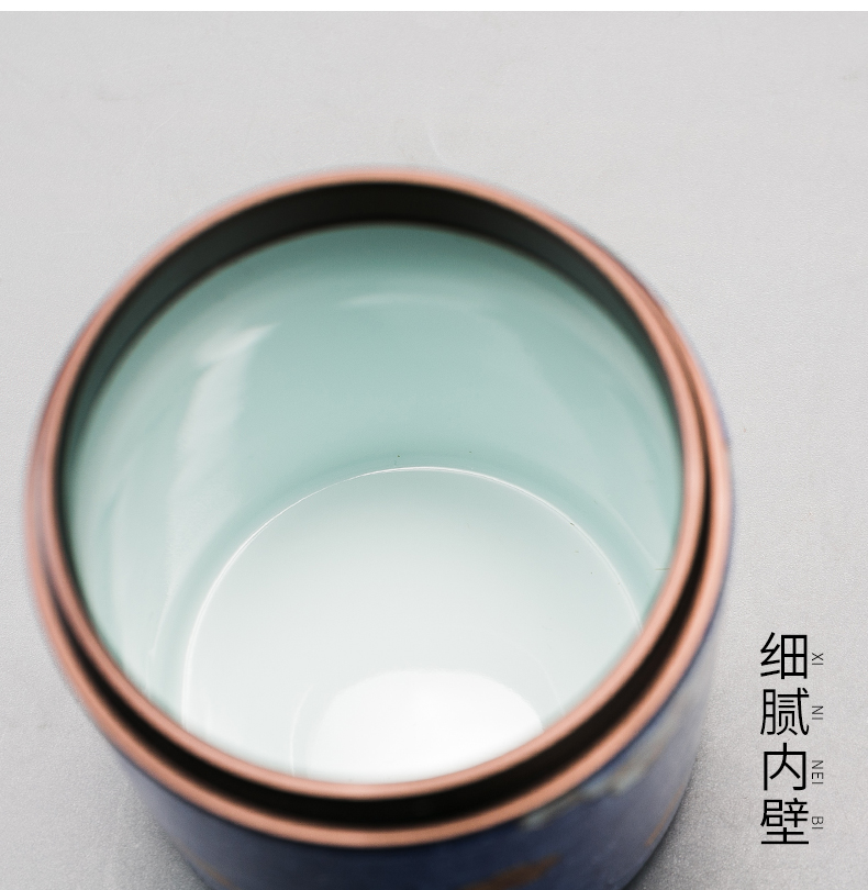 Rongshantang sóng gốm gốm lon kim loại nắp hộp trà Puer lưu trữ kích thước trà lưu trữ xô quà tặng đóng gói bộ trà - Trà sứ bộ ấm chén pha trà đẹp
