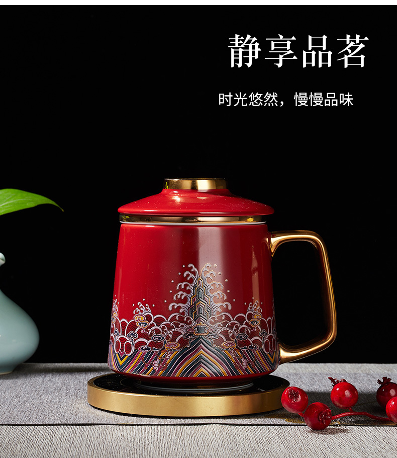 RongShan hall ceramic keller with cover filter tea cup insulation, high - capacity ancient office female glass cup, the Forbidden City