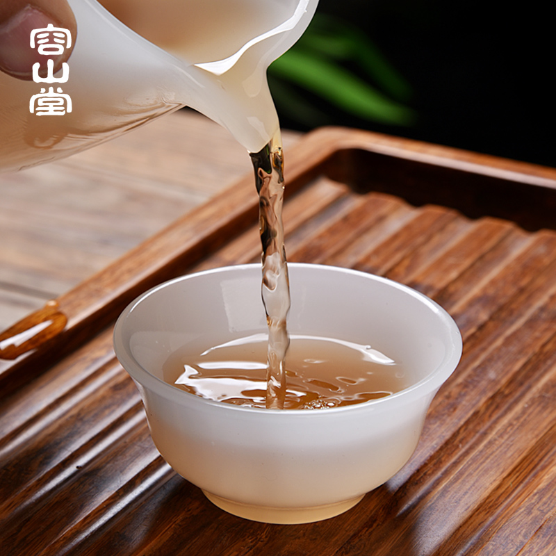 Gode jade porcelain RongShan hall tureen large fair keller cups white porcelain teapot household kung fu tea set