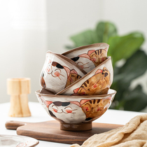 With the same Japanese imported Juxiang pottery Pozu Japanese handmade household ceramic bowl cute cat Rice Bowl