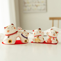 Japanese imported KANESAN handmade pottery cat piggy bank coarse pottery sculpture decoration ornaments