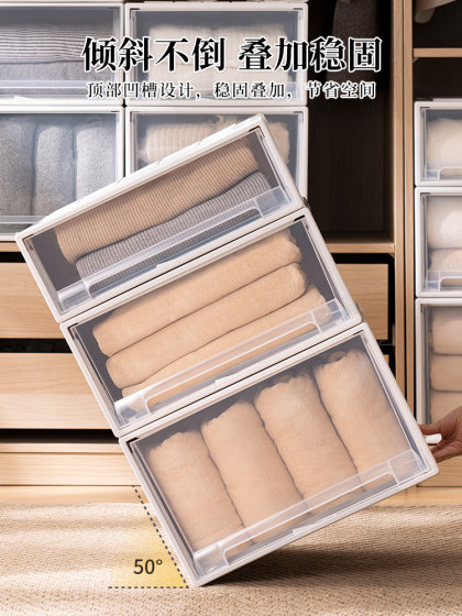 收纳箱抽屉式家用衣服透明整理箱塑料衣物内衣收纳盒衣柜储物柜子