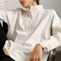 evewang stand collar long sleeve shirt womens one-piece sleeve waist waist loose slim pullover shirt coat