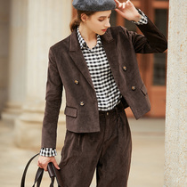 Yi Chu Mi Su double-breasted corduroy suit suit autumn short casual small suit womens coat 2 colors