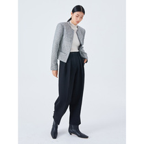 One Wei evewang fried single foot button decoration high waist pleated small foot mouth carrot pants black trousers