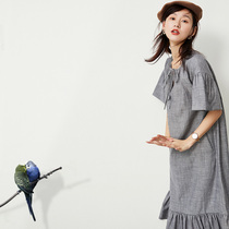 evewang gray vintage dress Elegant age reduction department led lantern sleeves loose thin fishtail skirt long dress