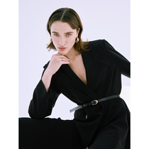 Yiwei green fruit collar slim slim windbreaker female Japanese imported fabric draped silky long sleeve suit skirt