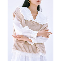 One Wei thick needle thickened vest V-neck sleeve vest annual bi into single product solid color outer lap wear knitted horse clip female