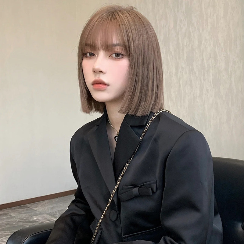 Wig female short hair round face wave head wig set temperament face repair natural girl age reduction short straight hair full headgear style