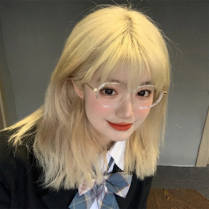 Net red wig woman with long hair air liu haimi white gold color lock bone hair Han style teenage girl temperament reduction wig sleeve 