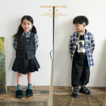 CPRINCE) 22AW trendy college style denim vest vest pleated skirt shirt suit boys and girls autumn