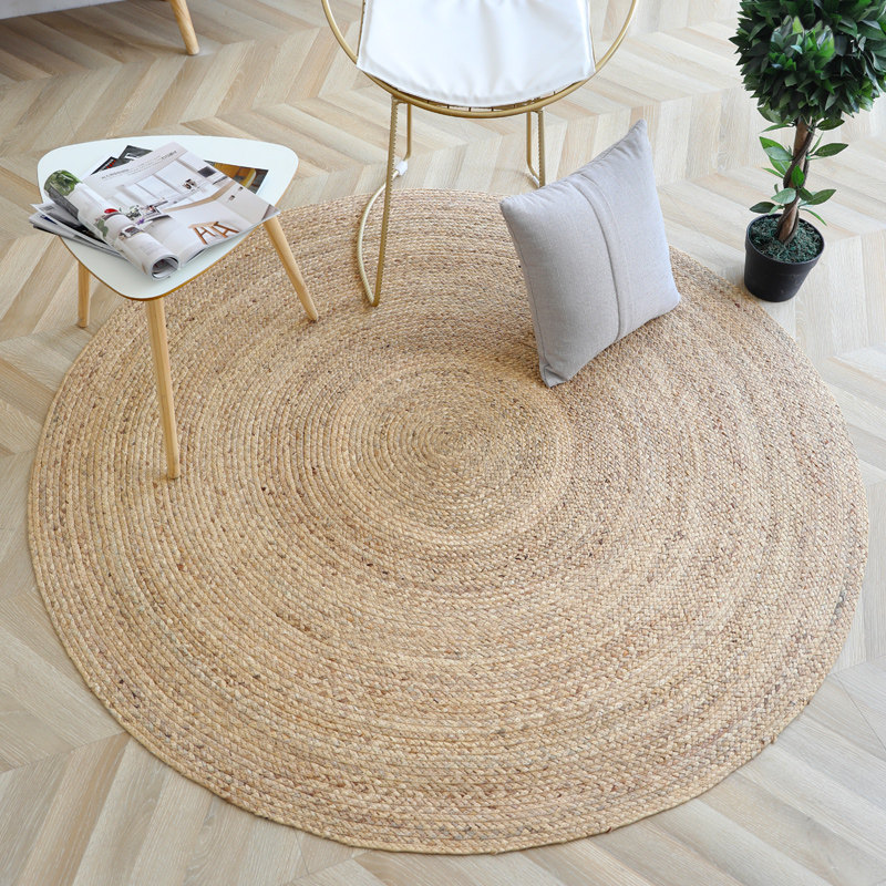 Cezanne's new environmental protection hand-woven water reed carpet Living room coffee table Bedside blanket imitation linen round floor mat customization