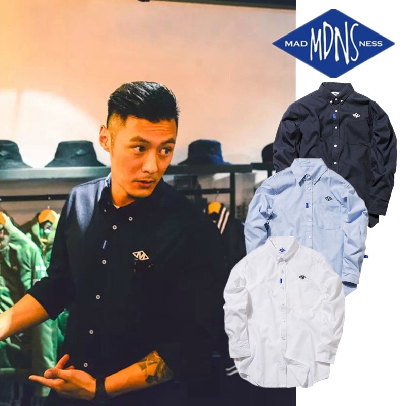 MADNESS Men Business Long Sleeve Casual Shirt Yu Wenle Same Tide Brand MDNS Oxford Slim Shirt