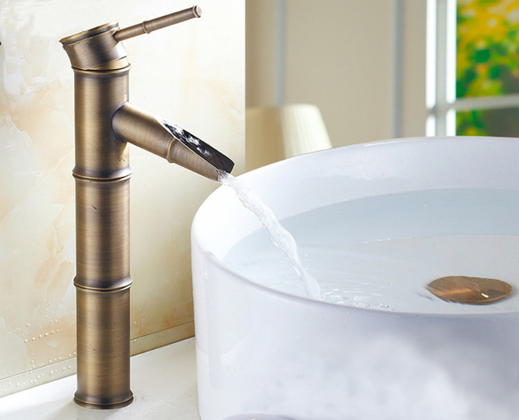 Hong Kong All copper Euro style green ancient bronze imitation ancient tap bamboo Festival surface basin hot and cold water tap