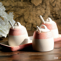 Kitchen supplies ceramic seasoning jar seasoning jar seasoning four-piece package chassis spoon