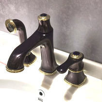 American European antique bathtub pull basin faucet retro three-hole bathtub faucet brown bronze all copper