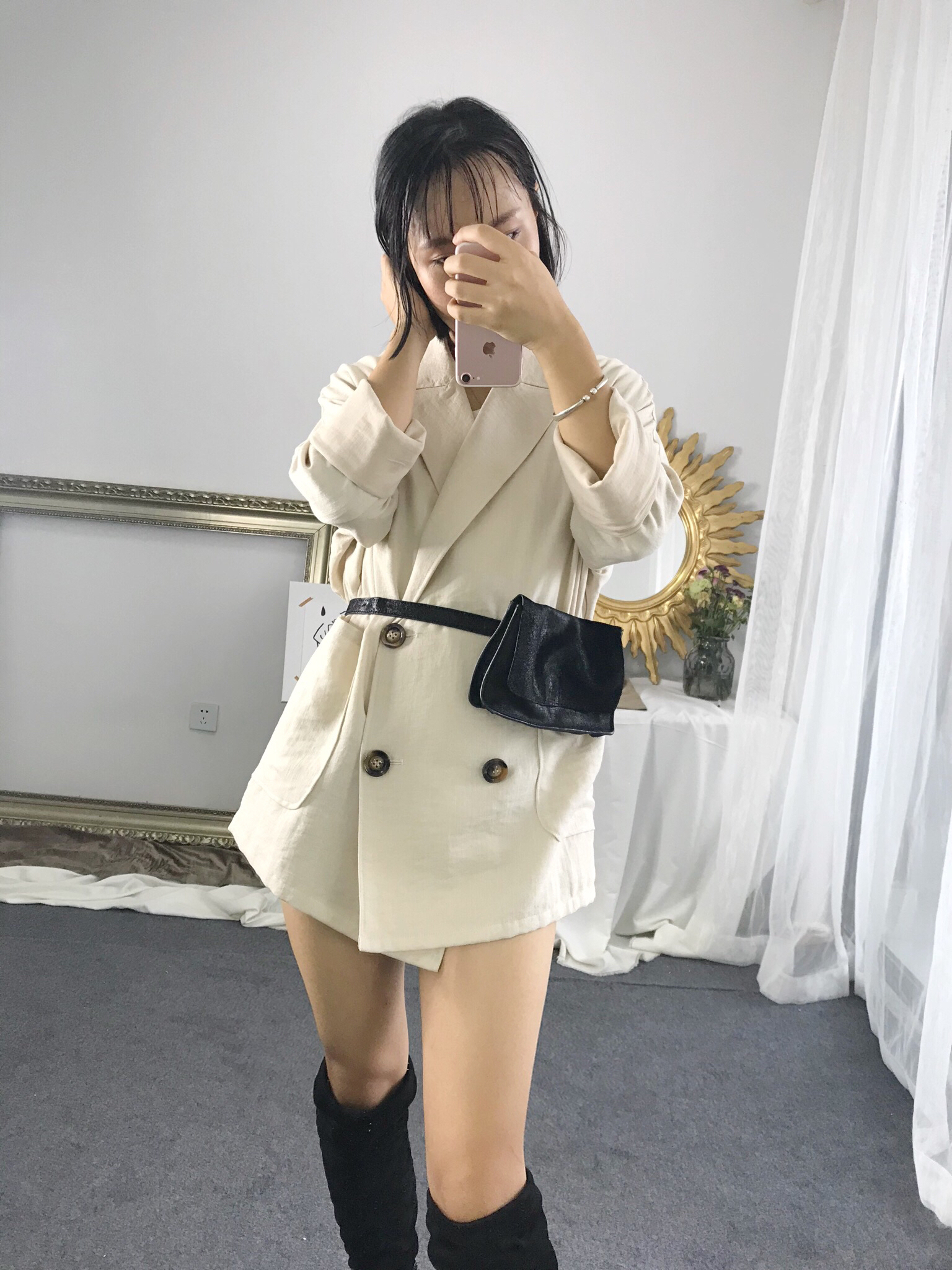 ZHANG HEIHEI * gạo đen và trắng ramie bông rộng và phù hợp với vải lanh thời trang nữ cao cấp