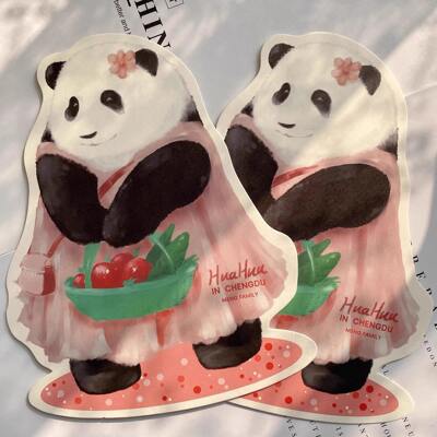 Panda Hua Hua Creative Magnetic Postcard, fridge magnet, irregular-shaped blessing card, illustration, hand-drawn style, Healing gift