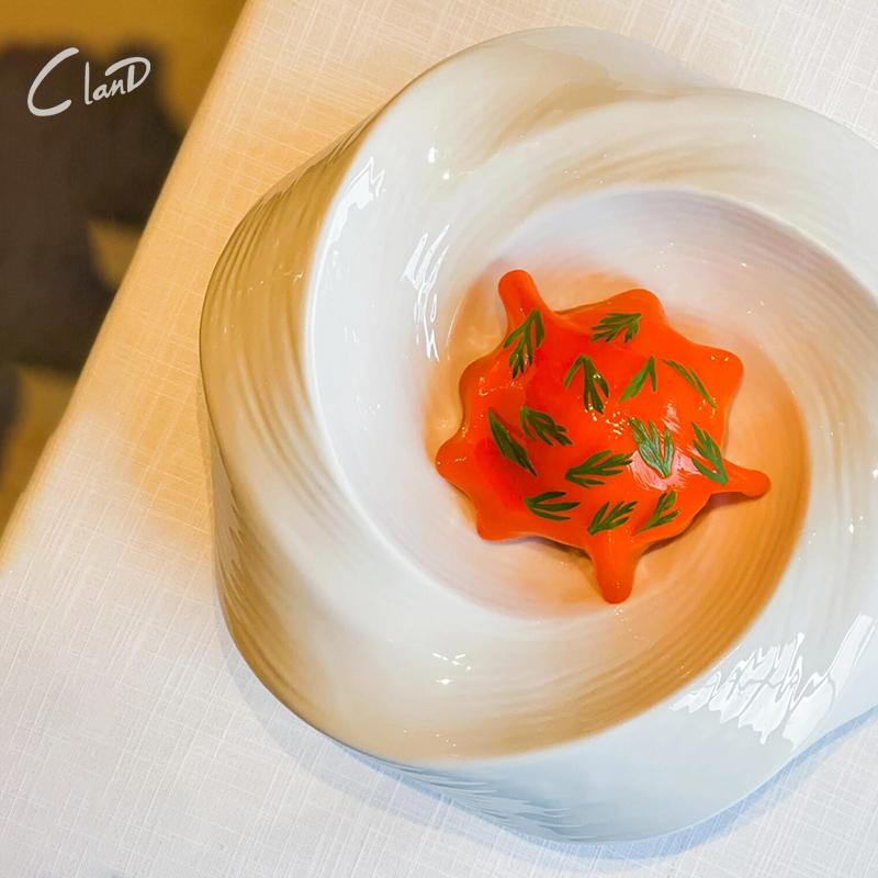 High-End Restaurant White Double-Layered Patterned Insulated Plate French-Style Western Food Cold Dish Presentation Tableware Club Plate