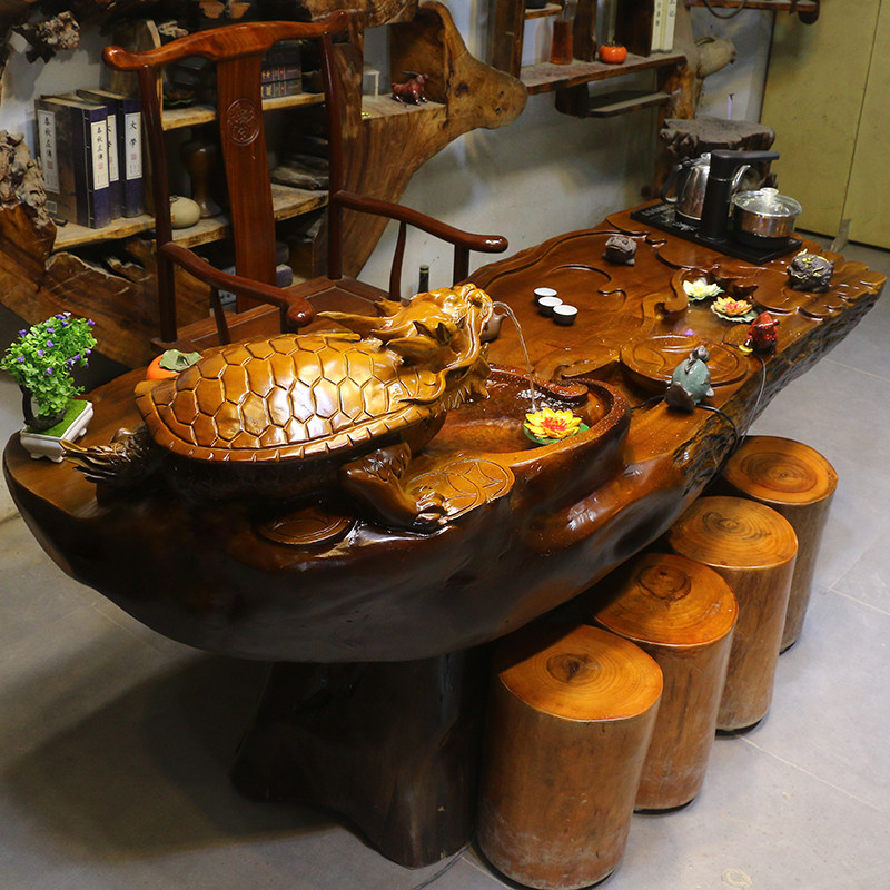 Golden Nanmu Wood Root Carving Tea Table, Whole Tree Root Tea Table ...