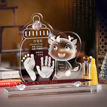 Newborn baby lanugo souvenir one year old hand and foot prints 100 days baby full moon gift crystal hand and foot prints customization