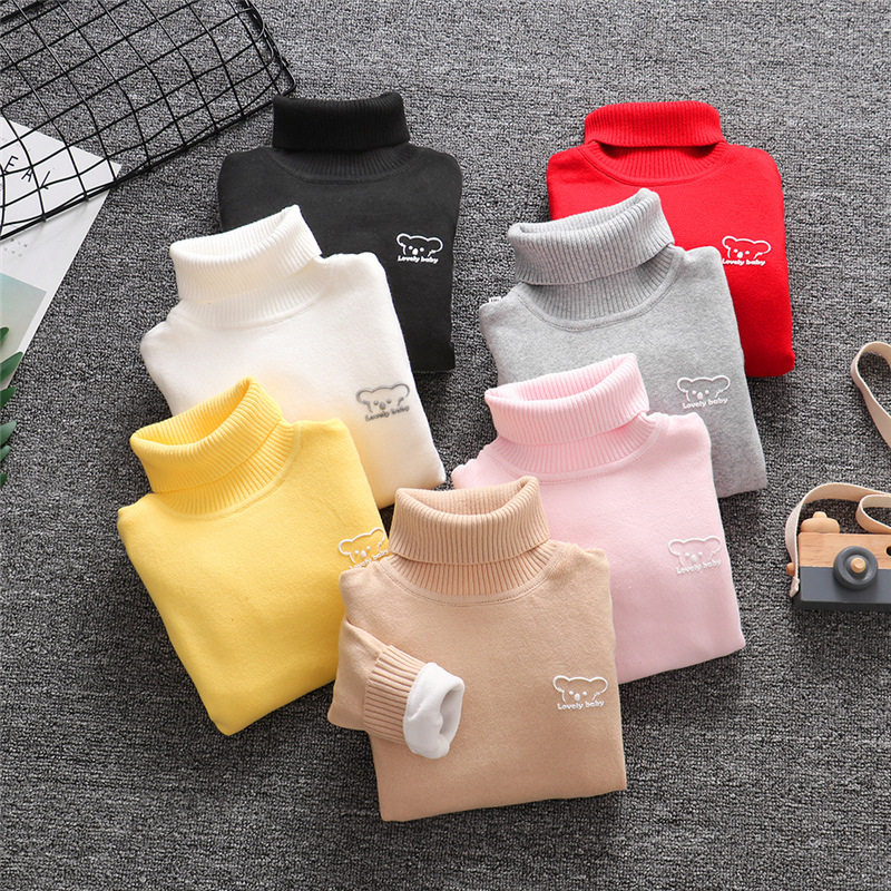 Children's sweater boys and girls turtleneck sweater plus velvet thick autumn and winter big children's baby pullover bottoming shirt